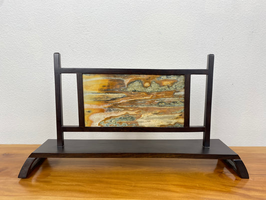 Natural Dali Marble "painting" dreamstone, Qin-Dynasty style base Sunset view