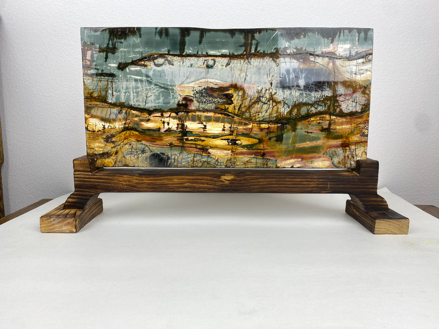 Double Sides Jasper, natural viewing stone, solid wood base, Unique color and pattern (Serial No. #01)