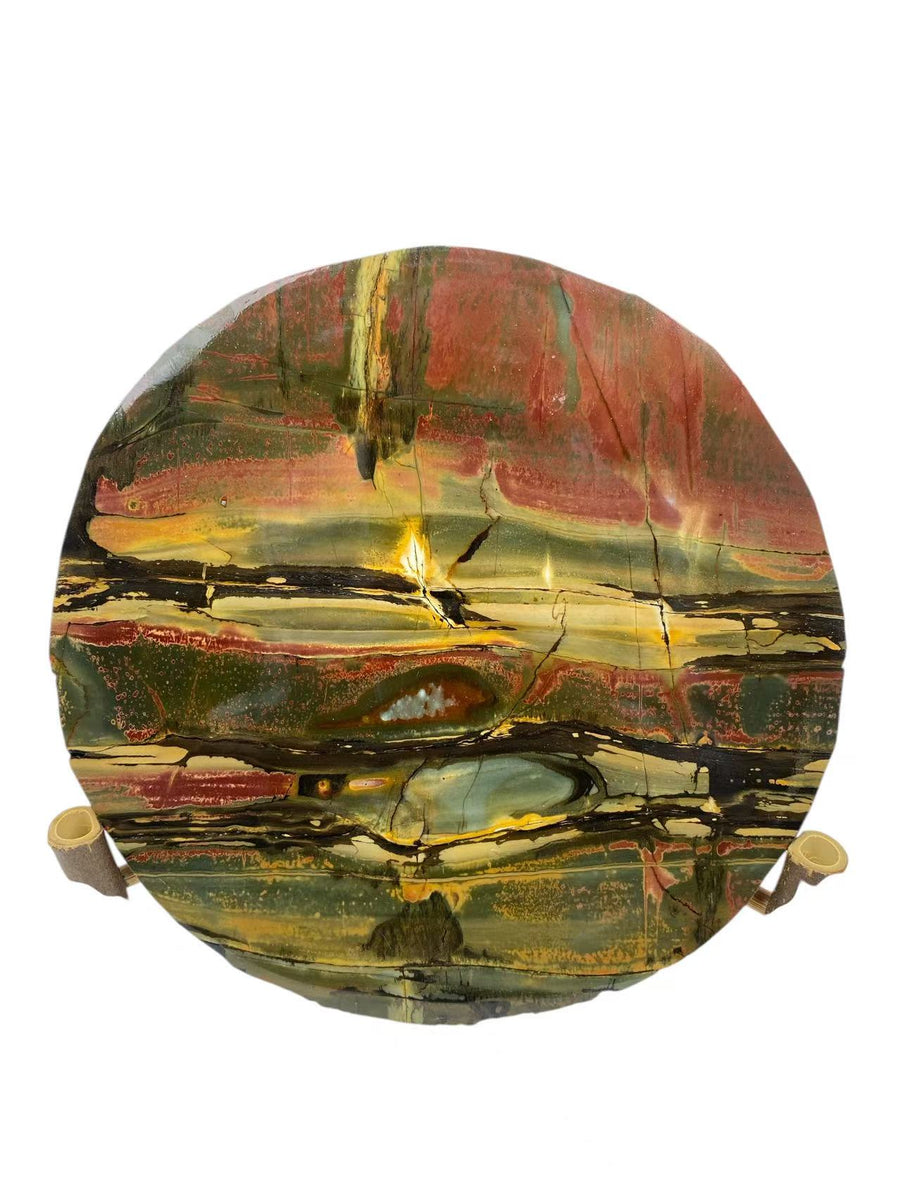 Picture Jasper Natural Stone | Round, Vivid Colors, Unique Patterns | Reflecting Sunset Glow, Lake, and Aurora | Double-Sided Beauty