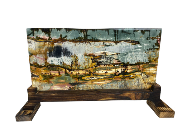 Double-sided Jasper with Custom Wood Base - Unique Natural Palette for Home Decor, Art collection