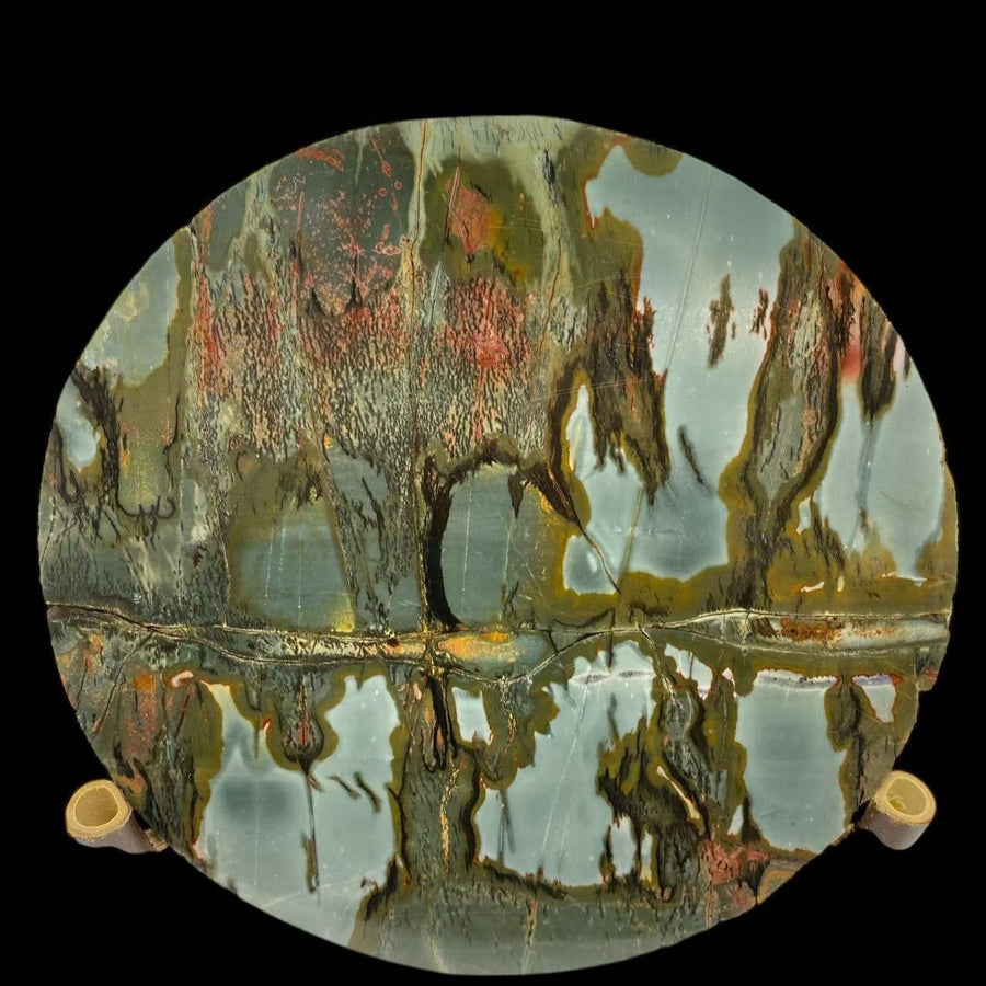 Picture Jasper Natural Stone | Round | Vivid Colors, Unique Patterns | Reflecting Forests, Water Scenes, Lakes, Bays | Double-Sided Beauty