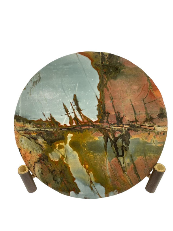 Picture Jasper Natural Stone | Round | Vivid Colors, Unique Patterns | Reflecting Forests, Water Scenes, Lakes, Bays | Double-Sided Beauty