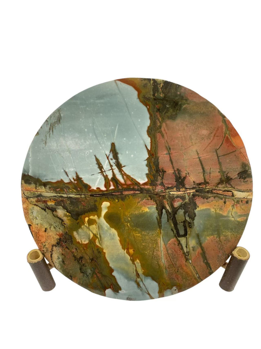 Picture Jasper Natural Stone | Round | Vivid Colors, Unique Patterns | Reflecting Forests, Water Scenes, Lakes, Bays | Double-Sided Beauty
