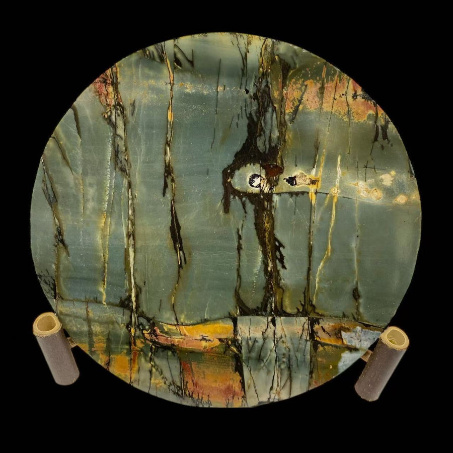 Round Picture Jasper Natural Stone | Vivid Colors, Unique Patterns | Reflecting Willows, Water Scenes, Lakes, Bays | Double-Sided Beauty