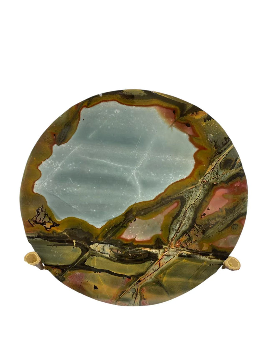 Picture Jasper Natural Stone | Round | Vivid Colors, Unique Patterns | Reflecting Forests, Water Scenes, Lakes, Bays | Double-Sided Beauty